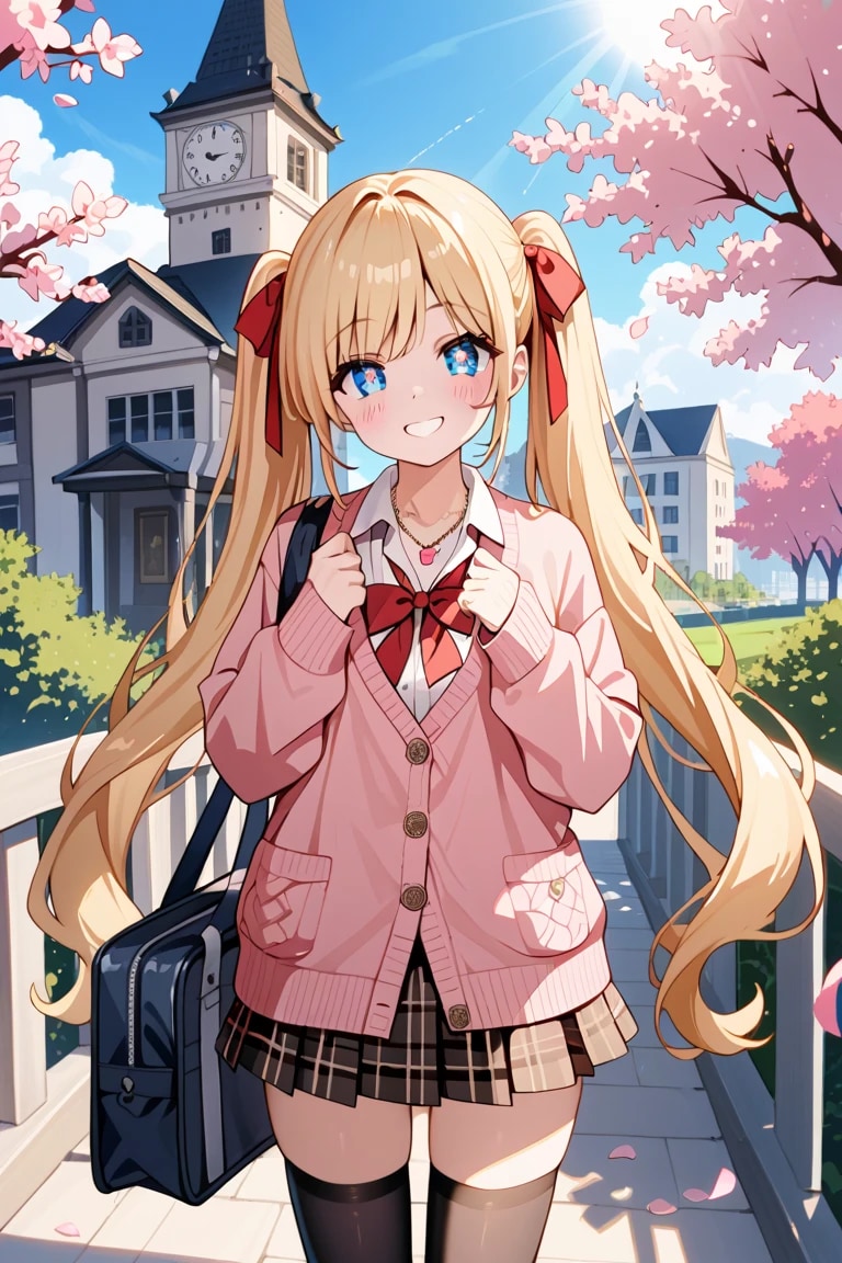 金髪ツインテJK莉奈の桜の学校で「はーい♡」春の朝🌸✨ | の人気AIイラスト・グラビア