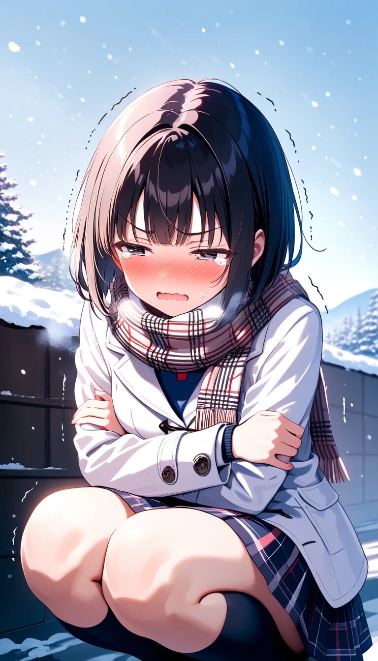 積雪の朝『さささ寒い、冷たい、痛い……彼氏君、早く来てぇ……』モトコ（後輩ちゃん）