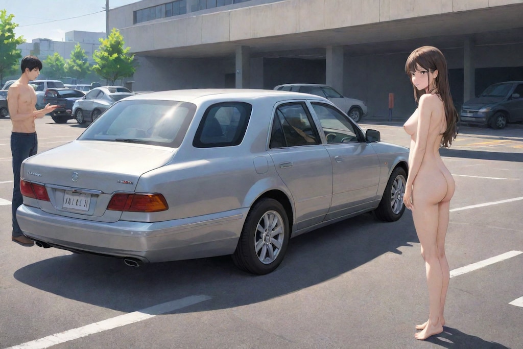 裸でドライブ、露出デート02