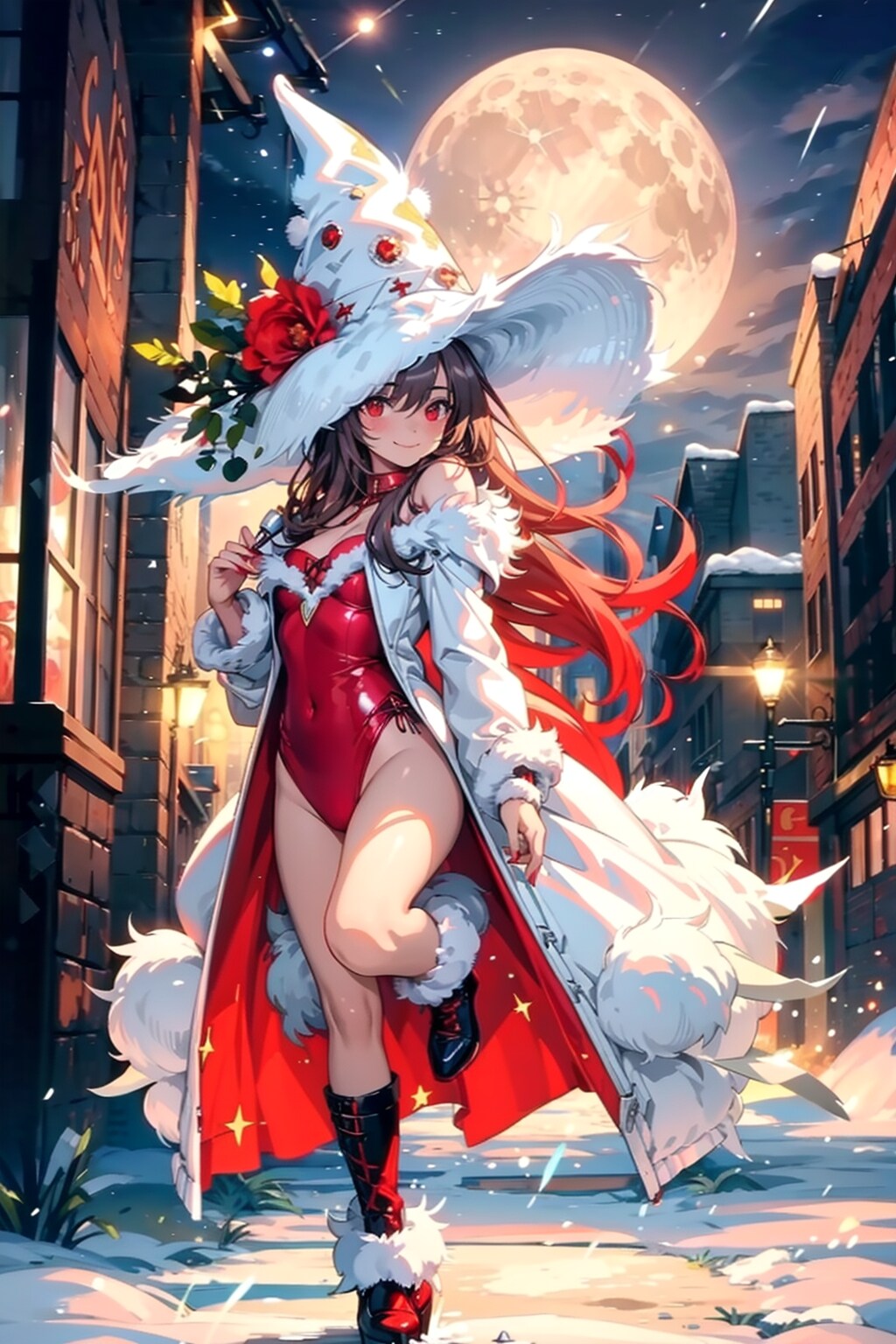 白コート赤レオタード魔女