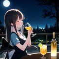 夜酒を楽しむ黒翼の乙女 3枚目