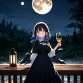 夜酒を楽しむ黒翼の乙女 2枚目
