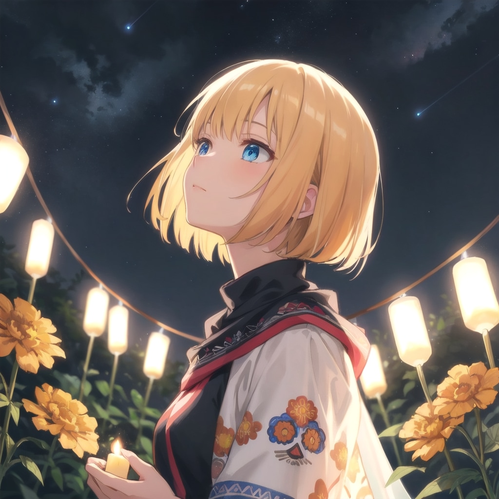 夜空に舞う花びらの下で