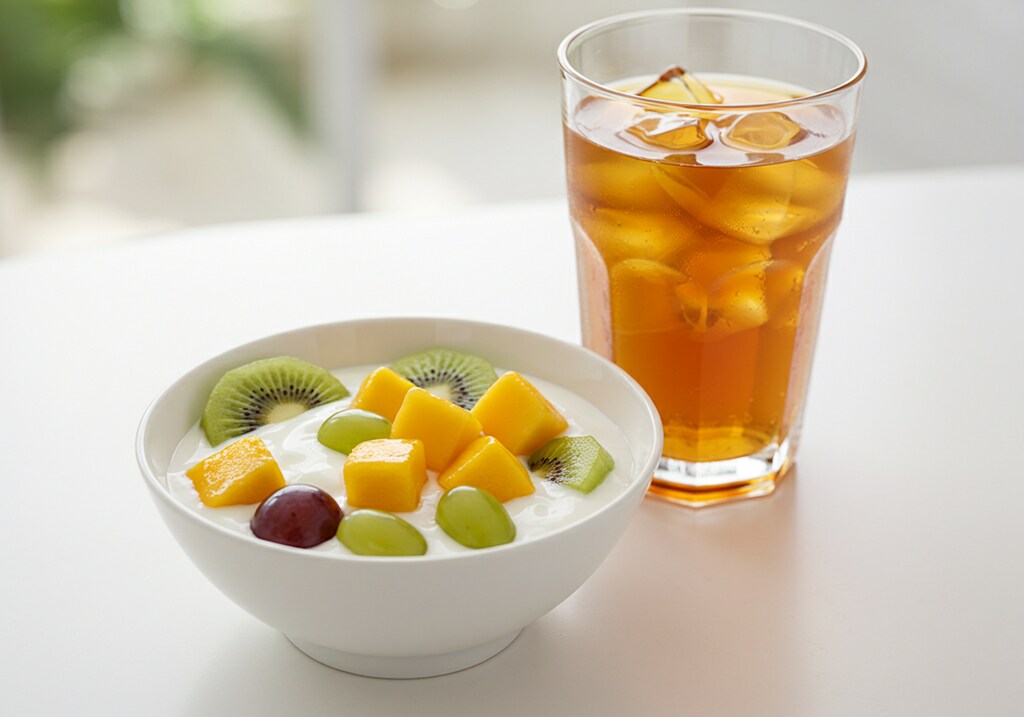 デザートのフルーツ入り豆乳ヨーグルト