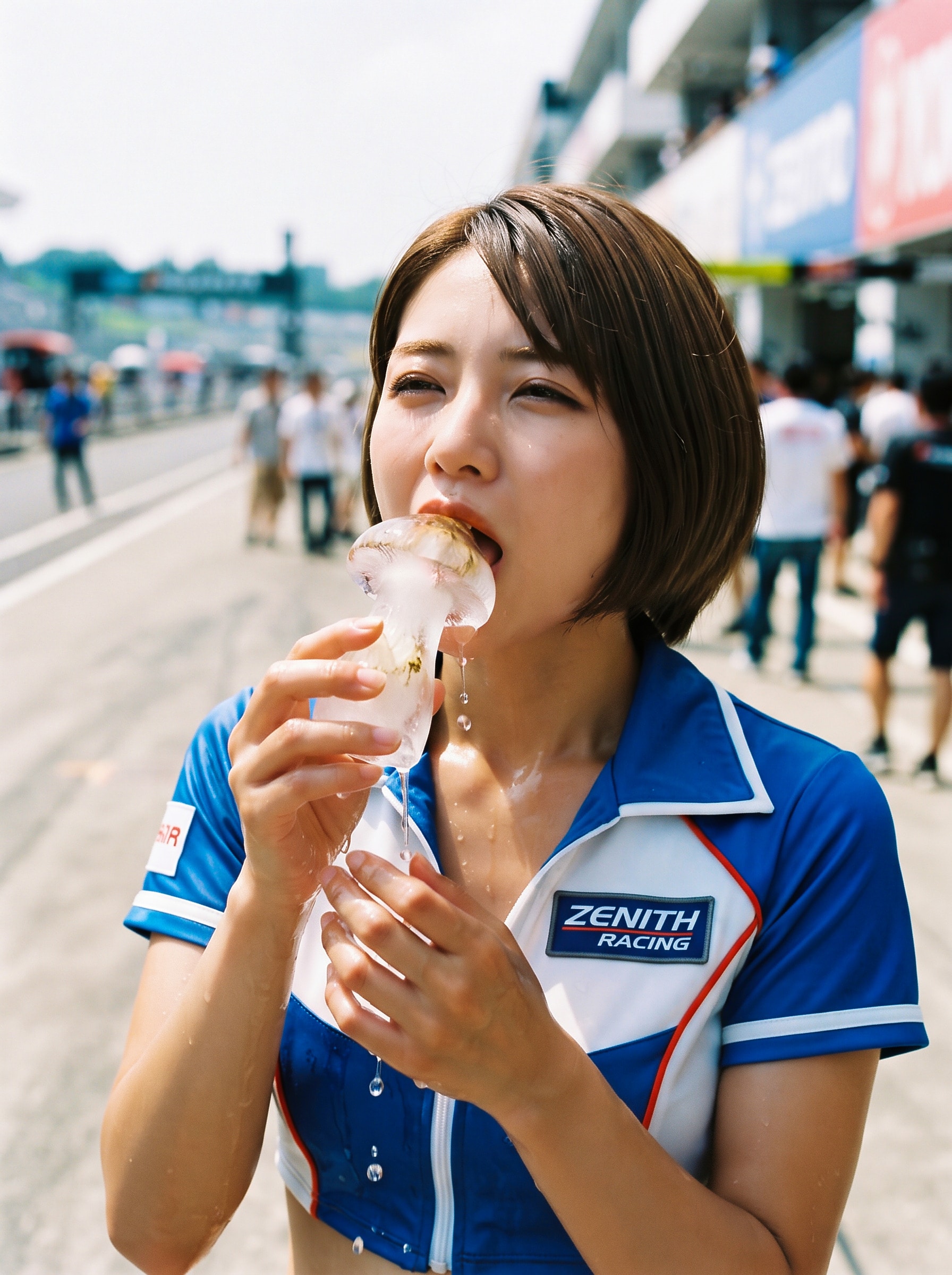 氷で涼をとるレースクイーン