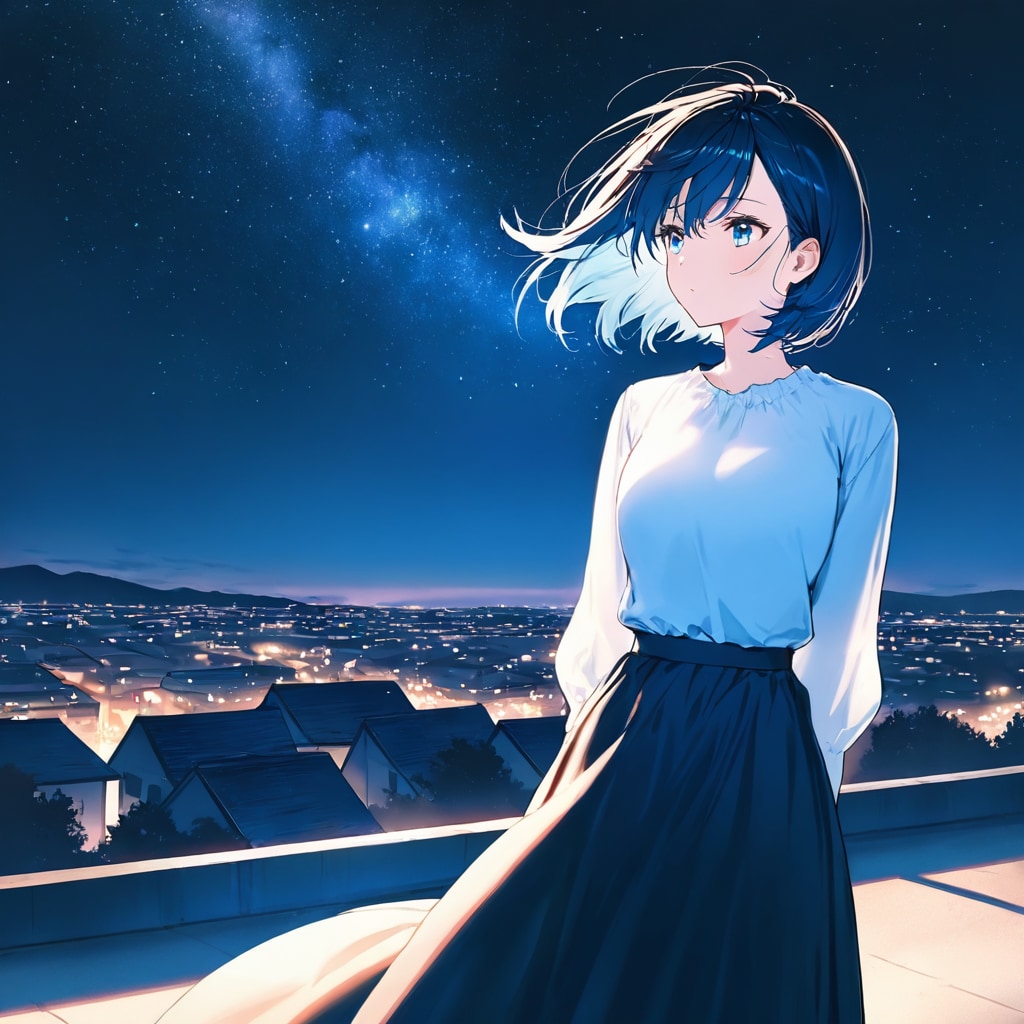 夜の屋上、星と私 | の人気AIイラスト・グラビア