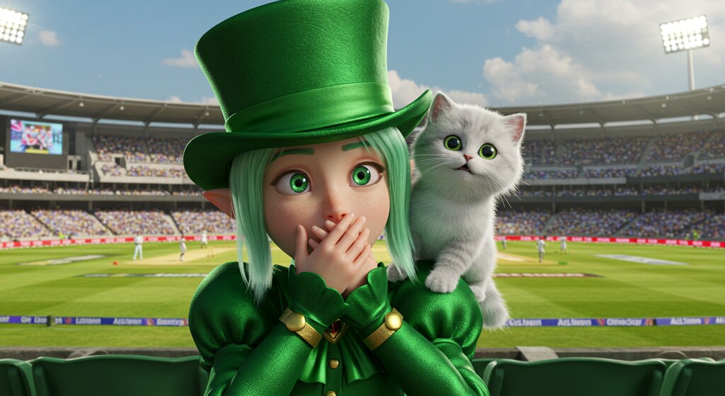 ハットトリックに驚くエルフと子猫