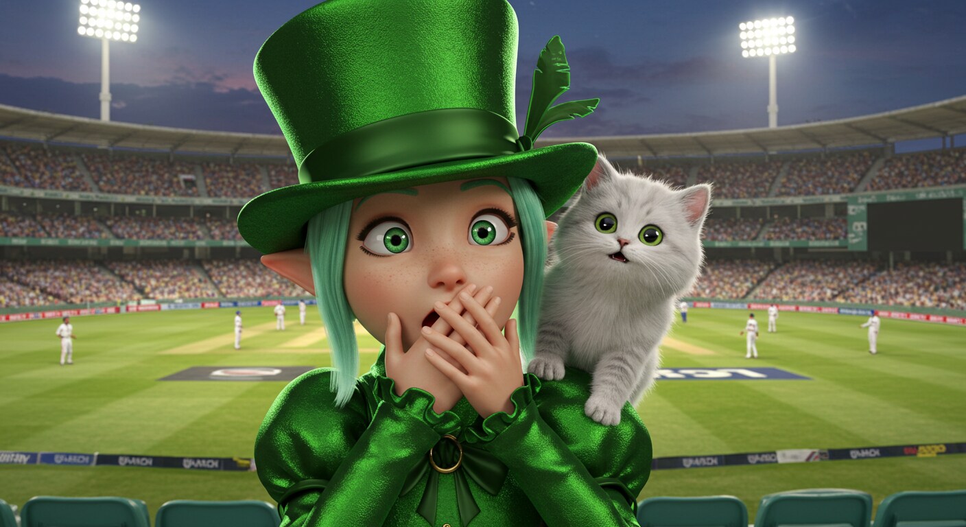 ハットトリックに驚くエルフと子猫