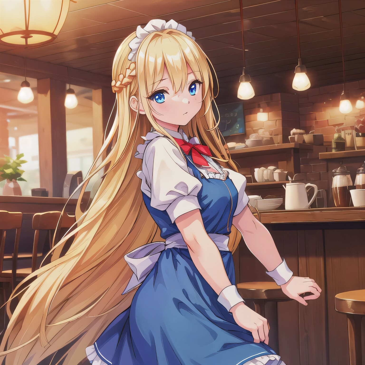 金髪ロングでカフェの少女７ | の人気AIイラスト・グラビア