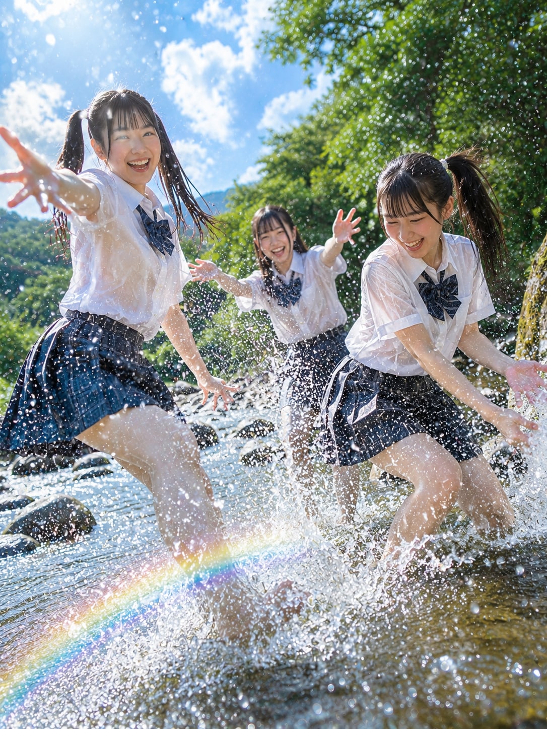 田舎の川で水遊び