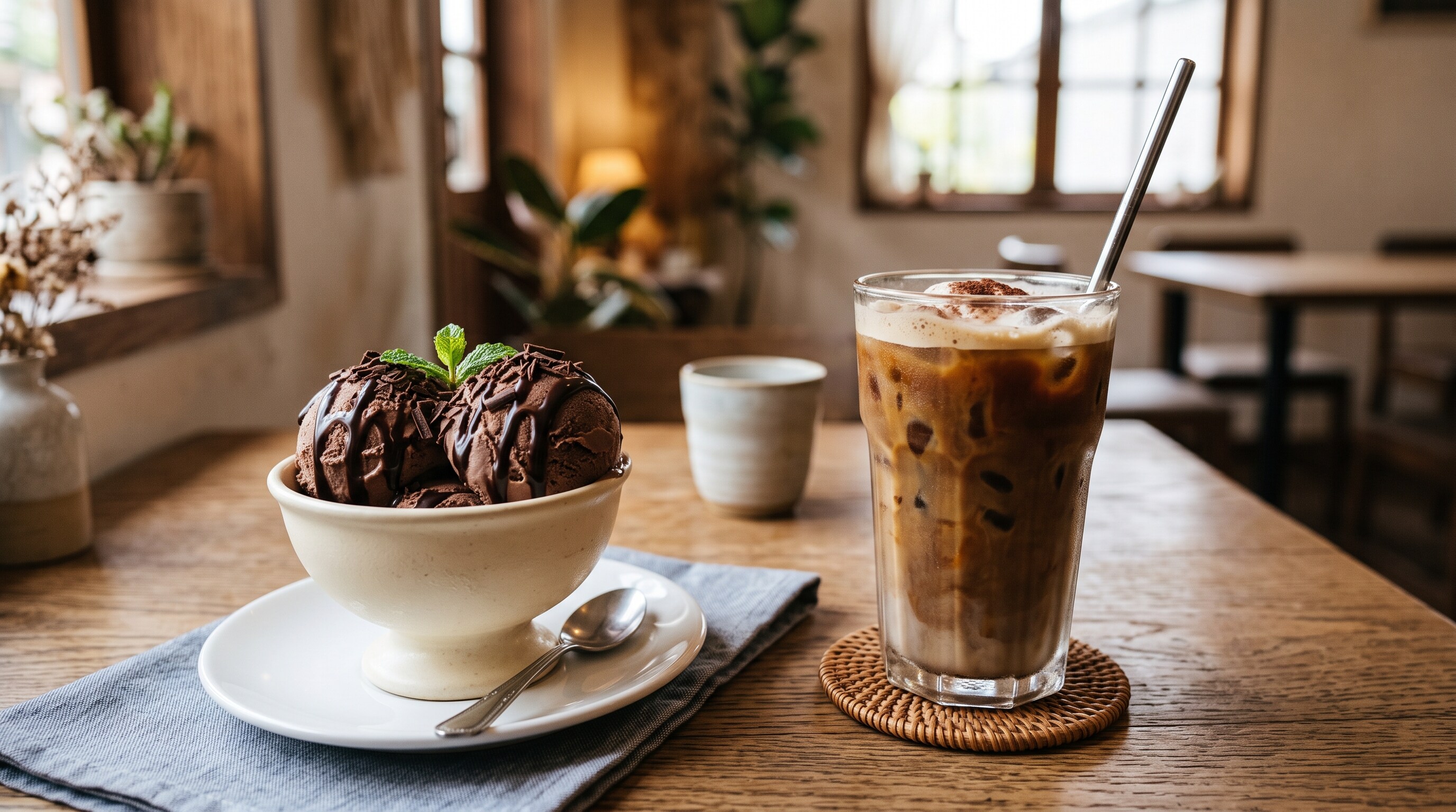 デザートのチョコレートアイスクリーム
