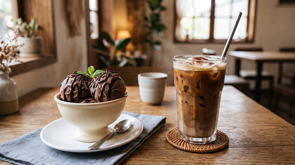 デザートのチョコレートアイスクリーム