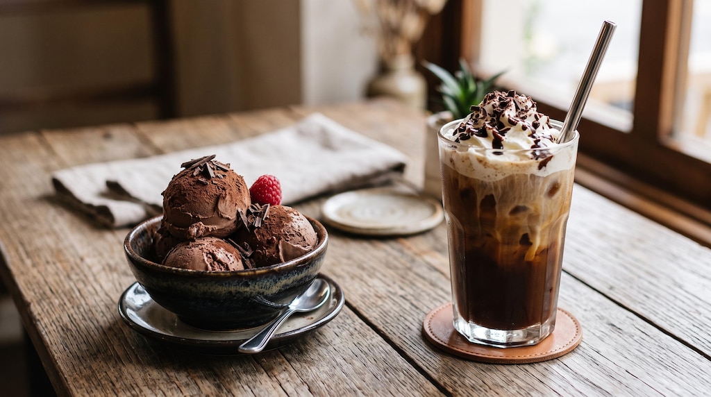 デザートのチョコレートアイスクリーム