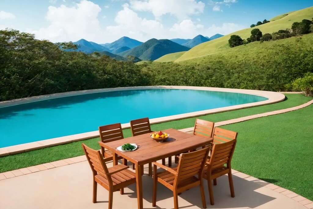 これブラックカレーや断じてない。お洒落なプール付き豪邸の一幕や