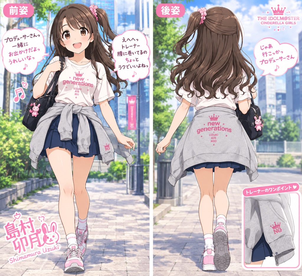 トレーナーを腰に巻いて歩いている島村卯月