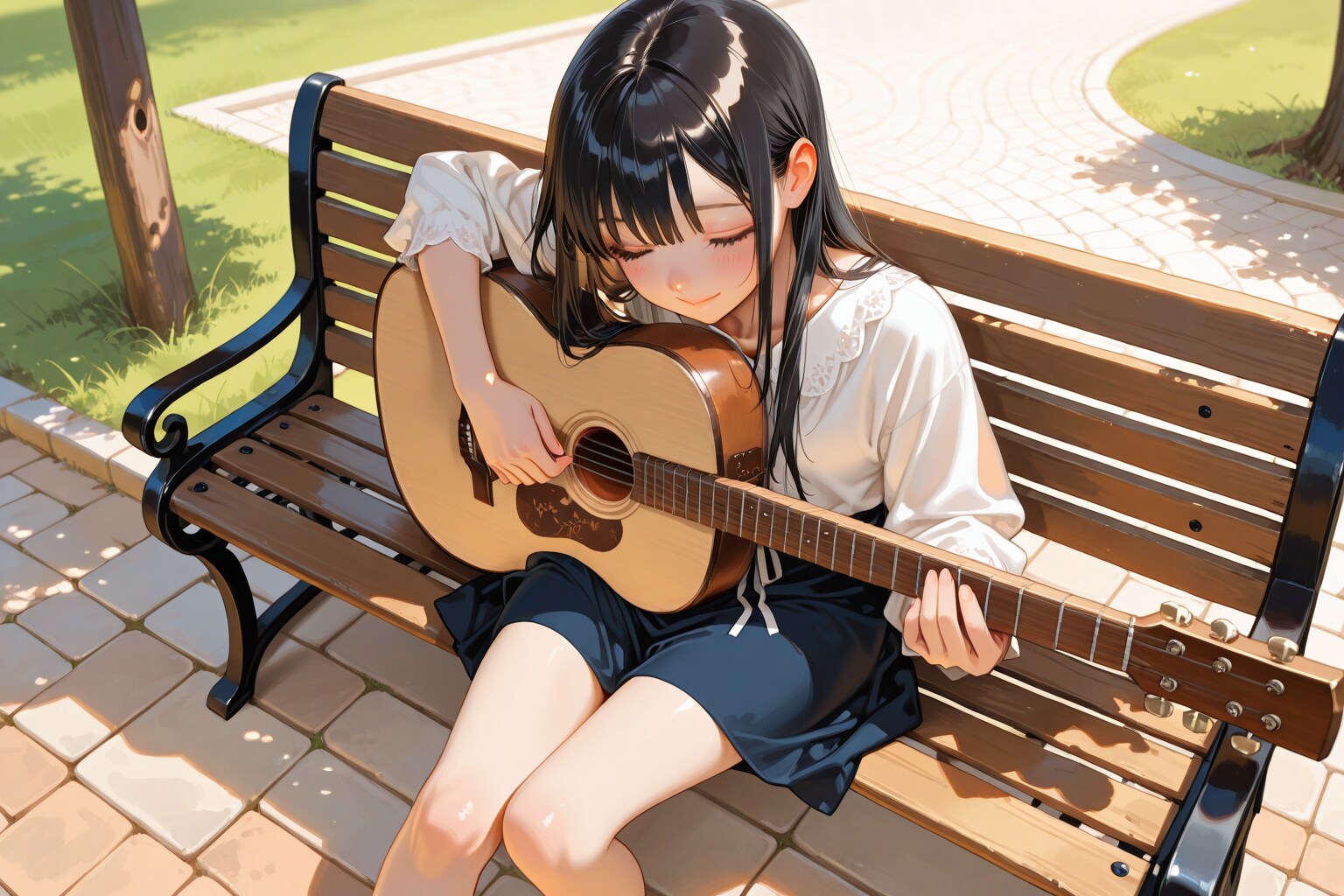 公園でギターを弾く女性（ECHIDNA版）