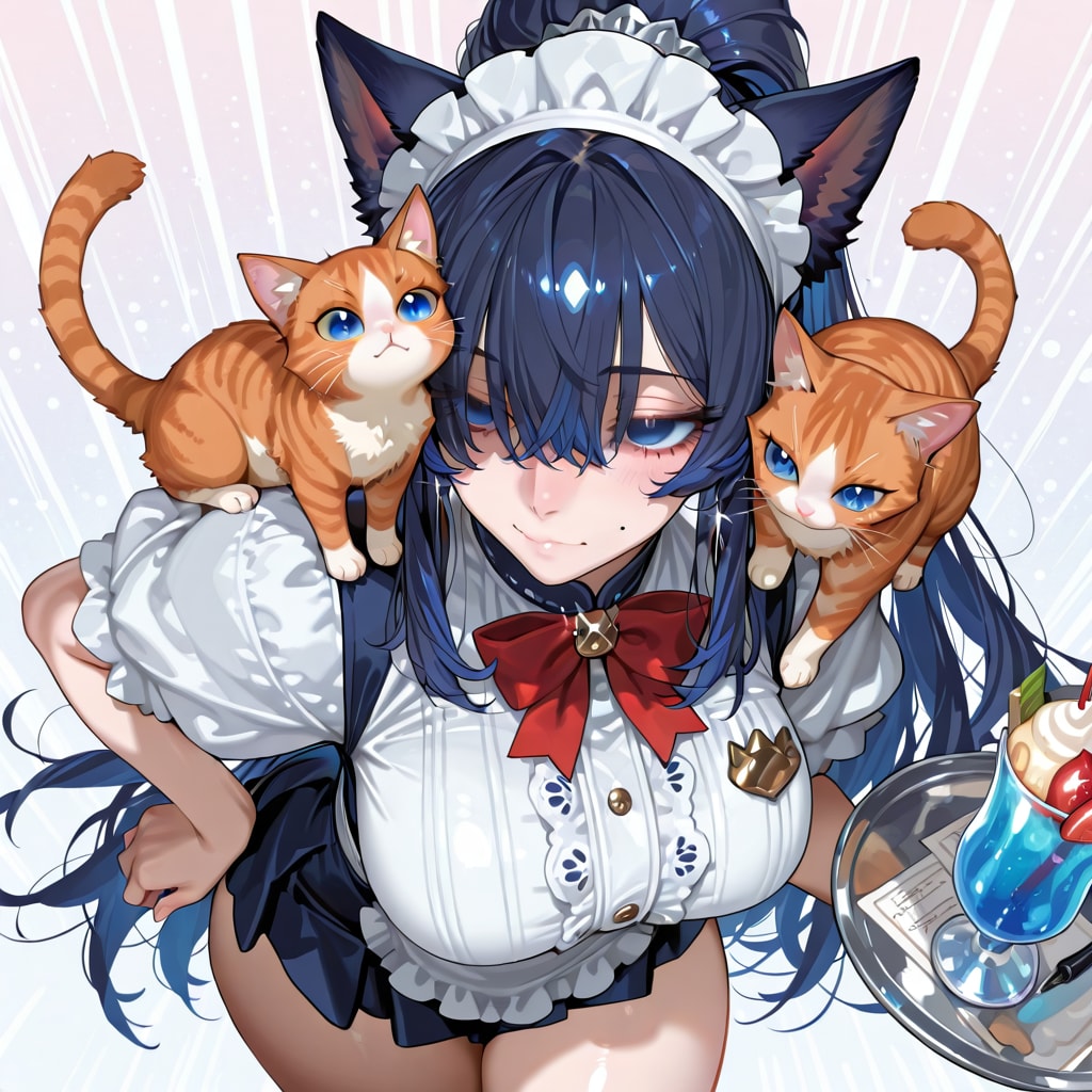 働くお姉さんあい！猫店長に邪魔されながら接客中♪ | の人気AIイラスト・グラビア
