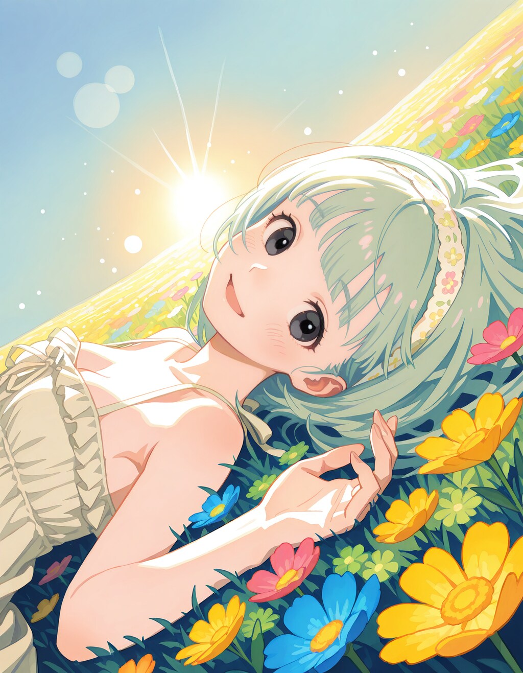 花と戯れる少女