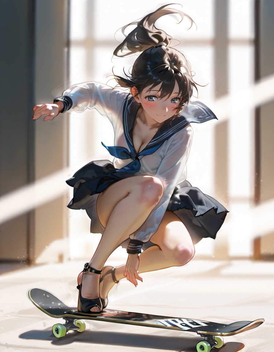 セーラー服でスケートボード | の人気AIイラスト・グラビア