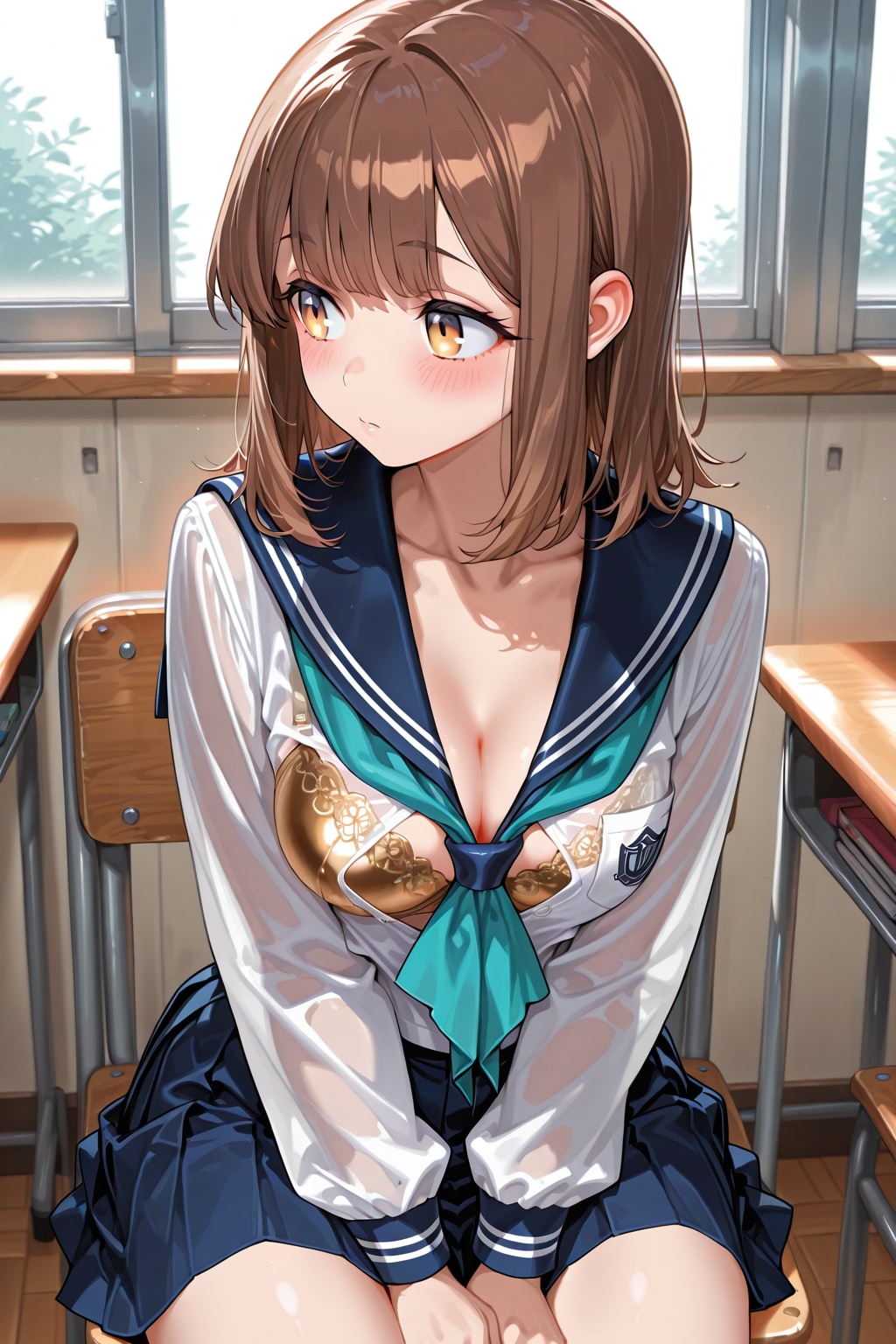 セーラー服の心実と透けブラ