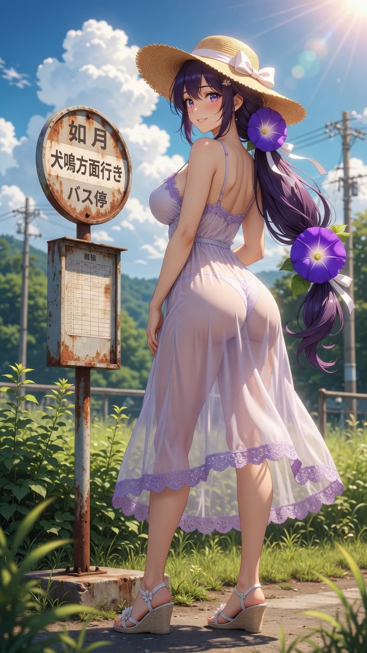 お姉さんとバス停