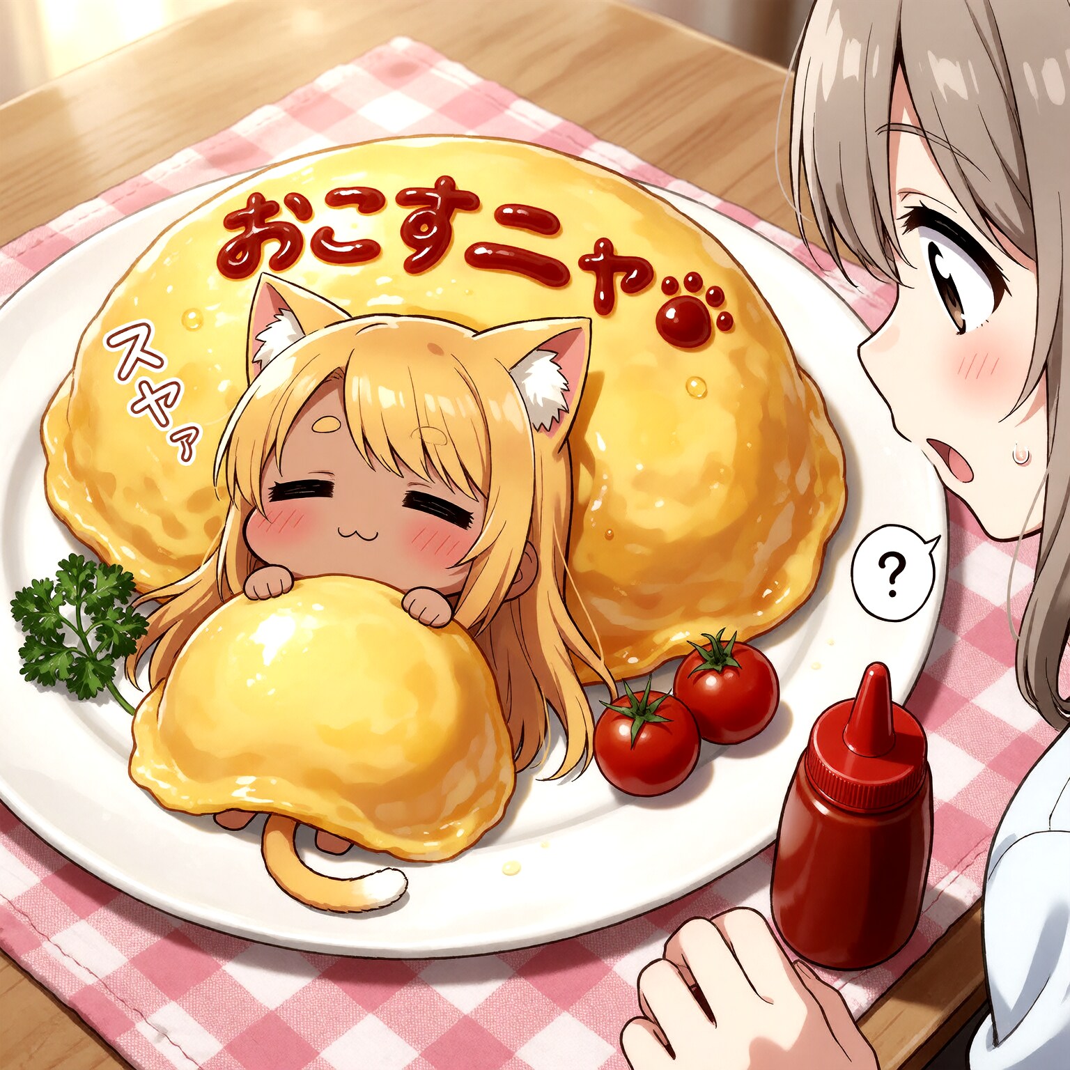 オムライスとちびキャラ