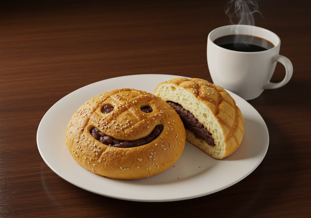 朝食のメロン餡パン珈琲付き