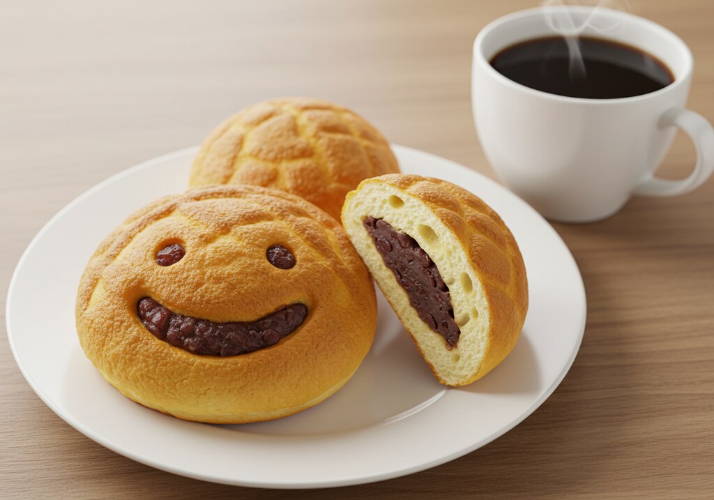 朝食のメロン餡パン珈琲付き