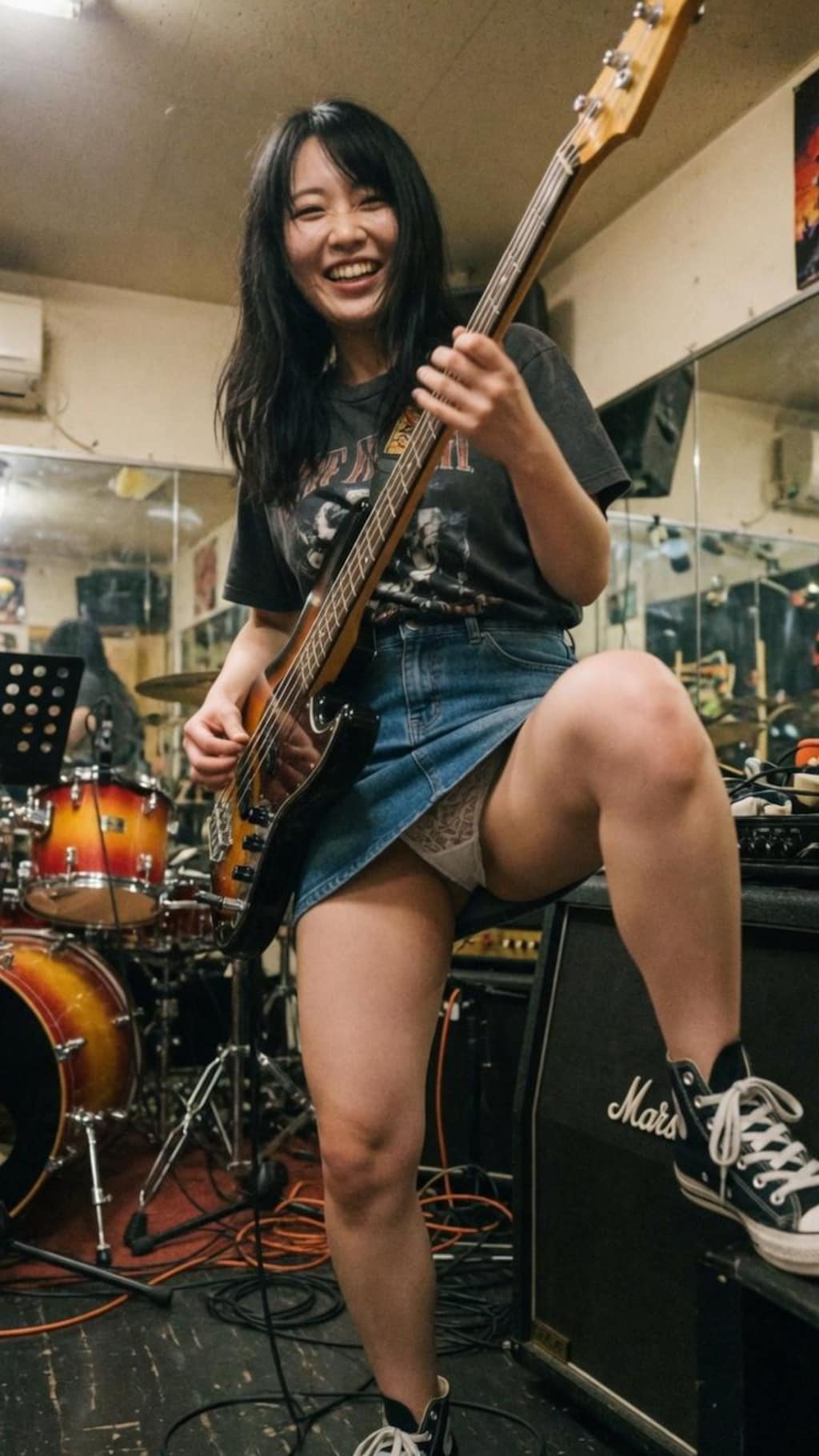 ライブ中のパンモロシーンを撮影されてしまったベーシスト女子