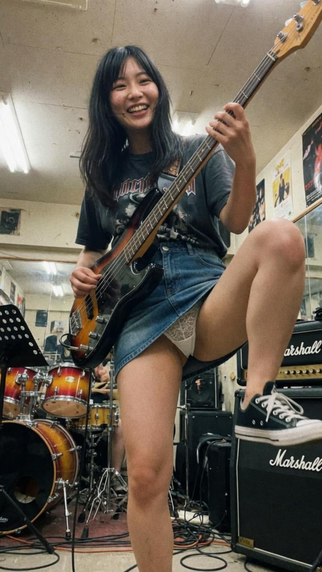 ライブ中のパンモロシーンを撮影されてしまったベーシスト女子