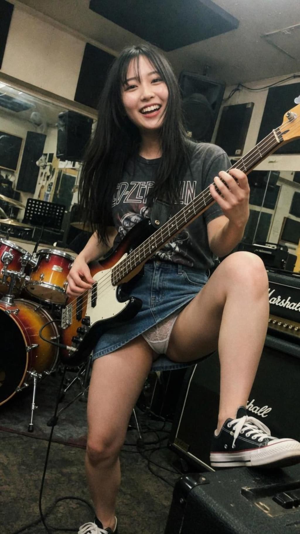 ライブ中のパンモロシーンを撮影されてしまったベーシスト女子