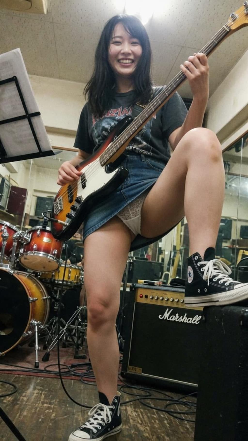 ライブ中のパンモロシーンを撮影されてしまったベーシスト女子