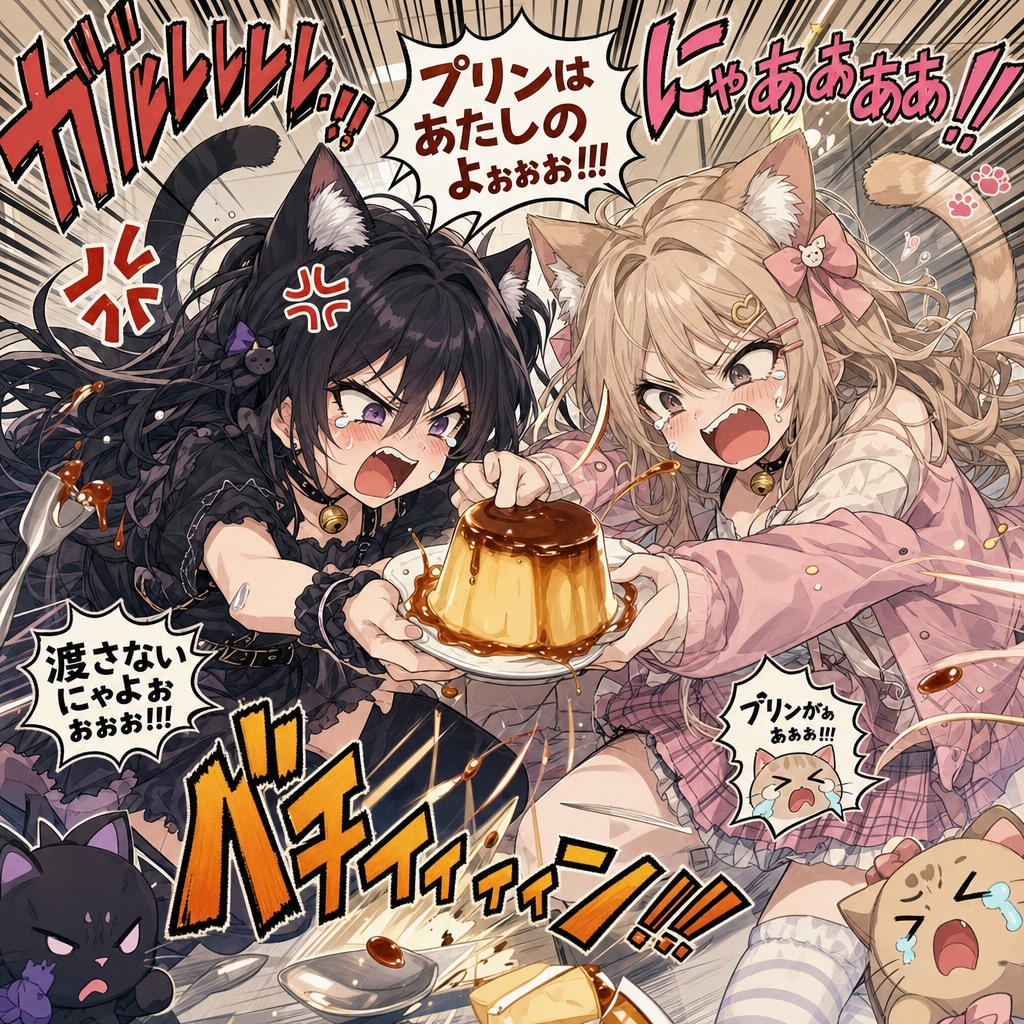 プリンの奪い合いだにゃ‼️ | の人気AIイラスト・グラビア