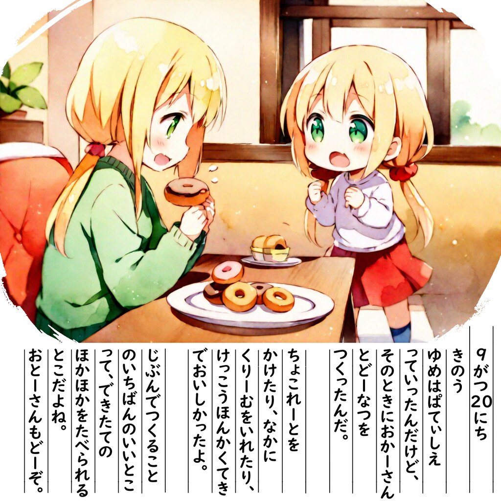 【絵日記】どーなつつくったよ