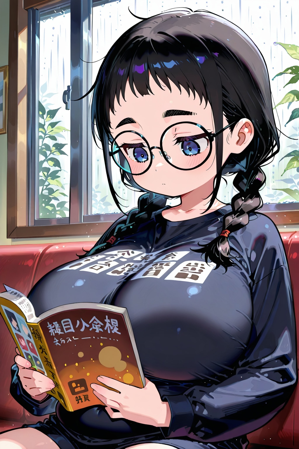 雨の日も読書おさげちゃん | の人気AIイラスト・グラビア