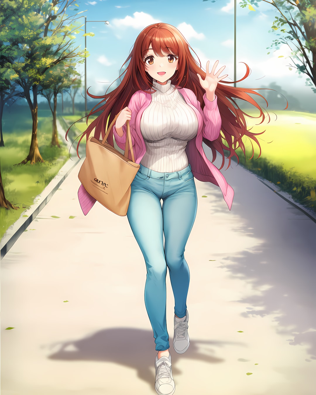 🌳朝の公園で深呼吸✨パステルピンクの春先取りコーデ | の人気AIイラスト・グラビア