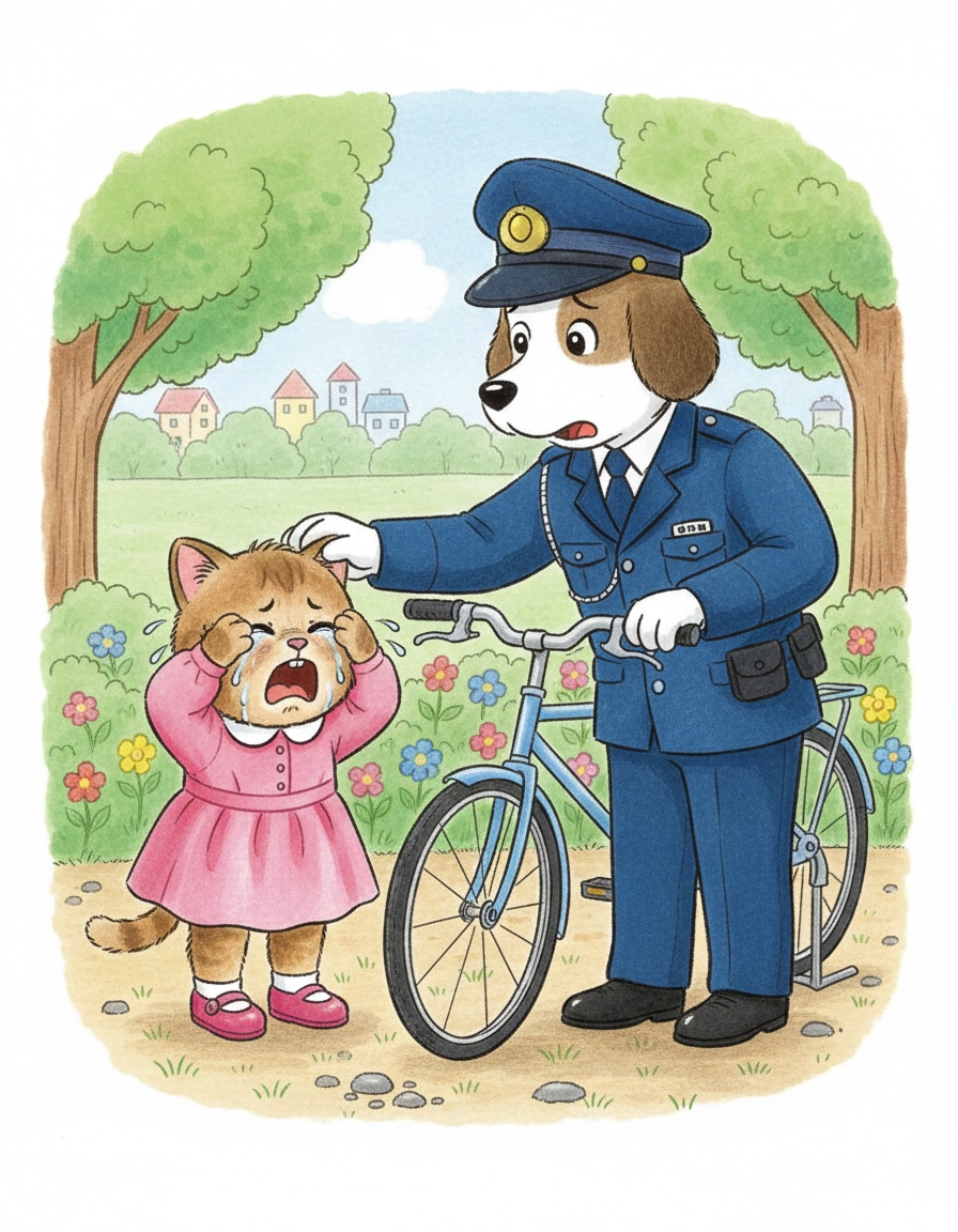 迷子の仔猫ちゃんと犬のお巡りさん