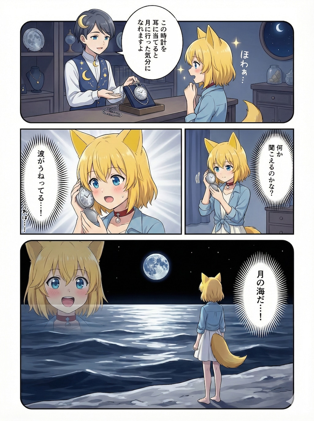 月の海のまぼろしを見るキツネ