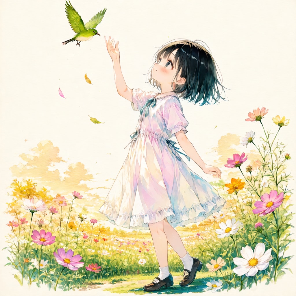秋桜と鳥