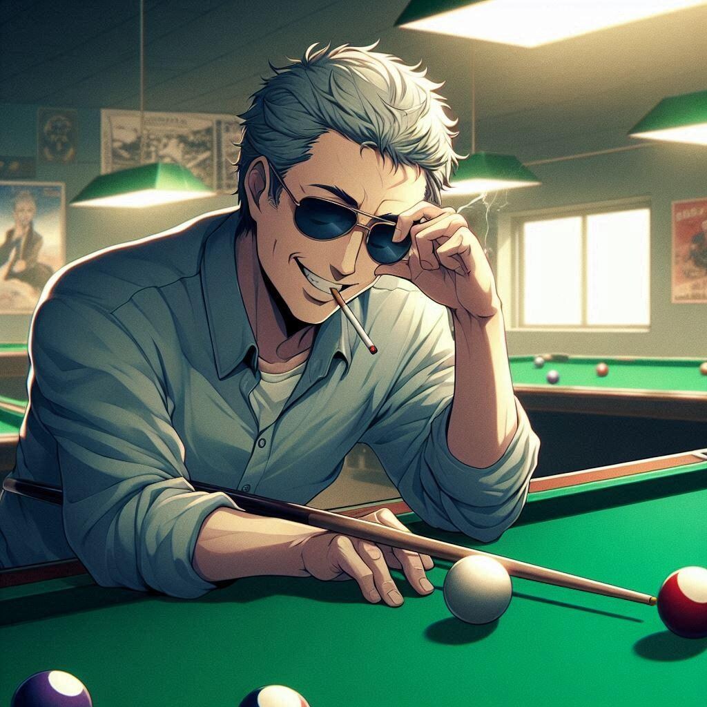 ビリヤードするおっさん