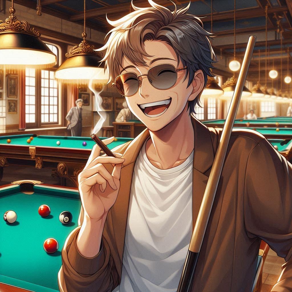 ビリヤードするおっさん