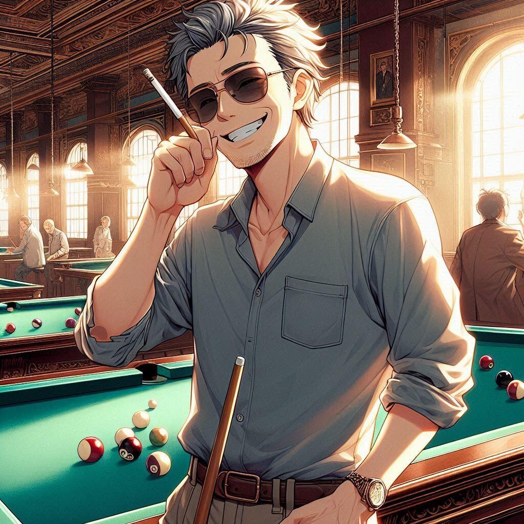 ビリヤードするおっさん