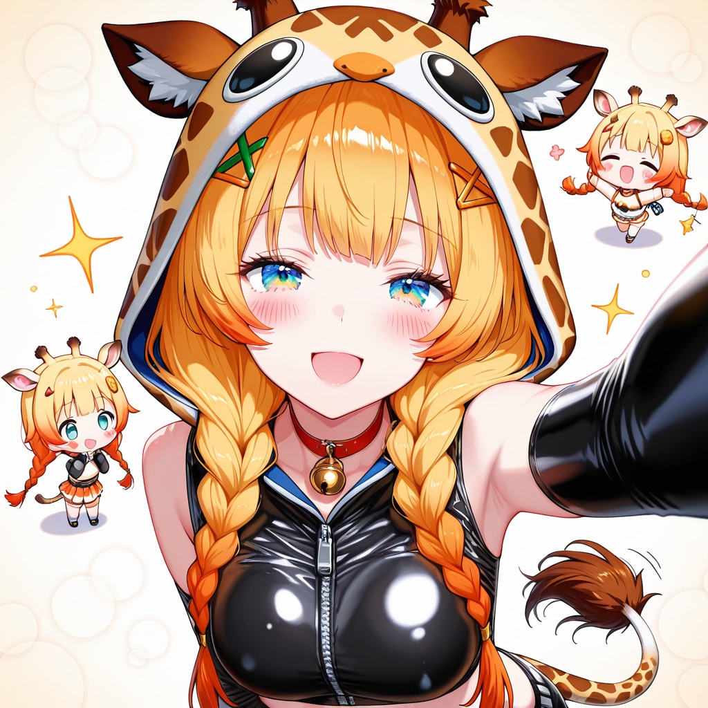 キリンフーディー自撮りお姉さんとちび子ちゃん