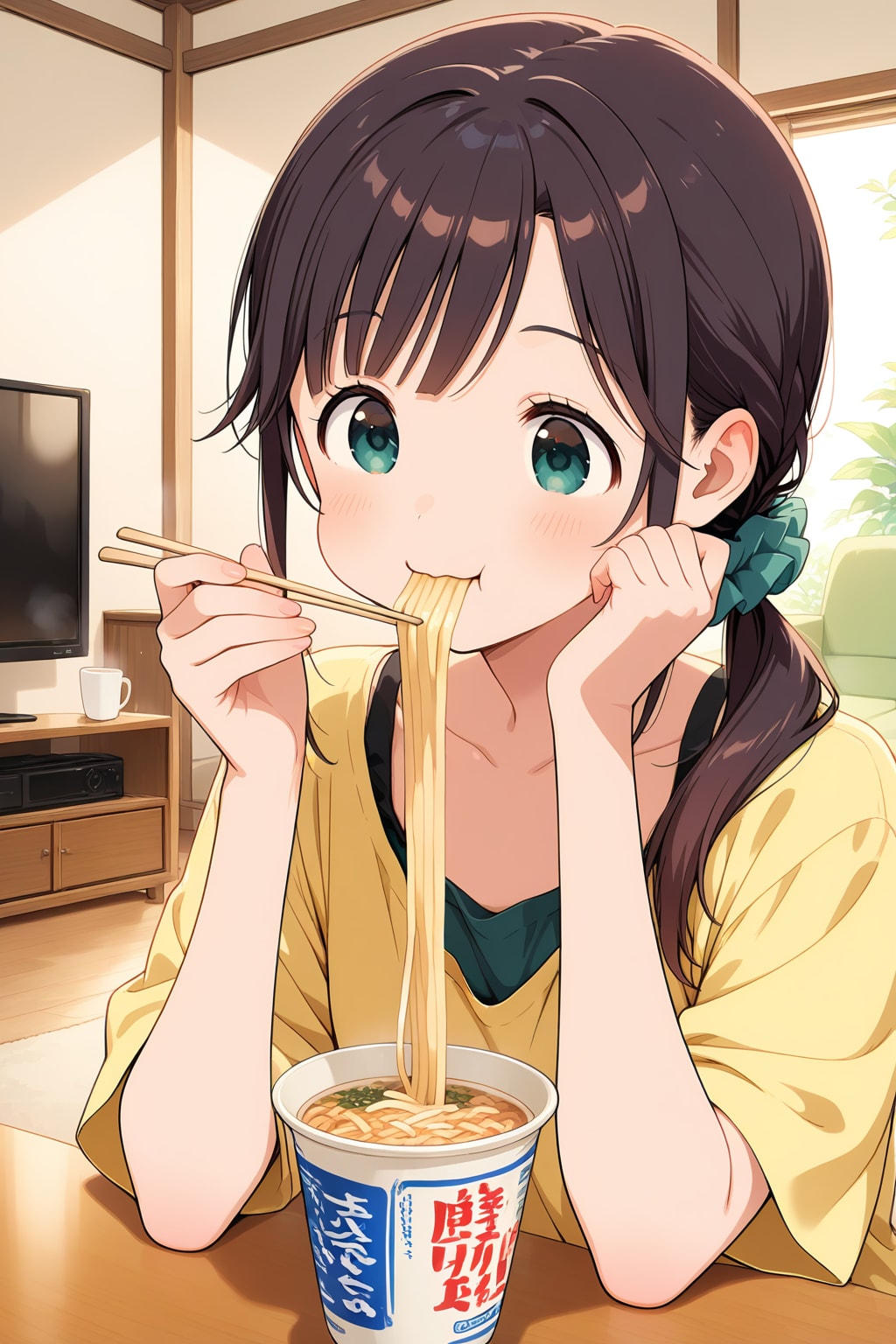 お昼は手軽にカップ麺 | の人気AIイラスト・グラビア