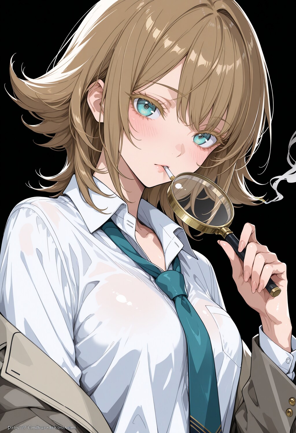 虫眼鏡で煙草に火をつける…探偵さ