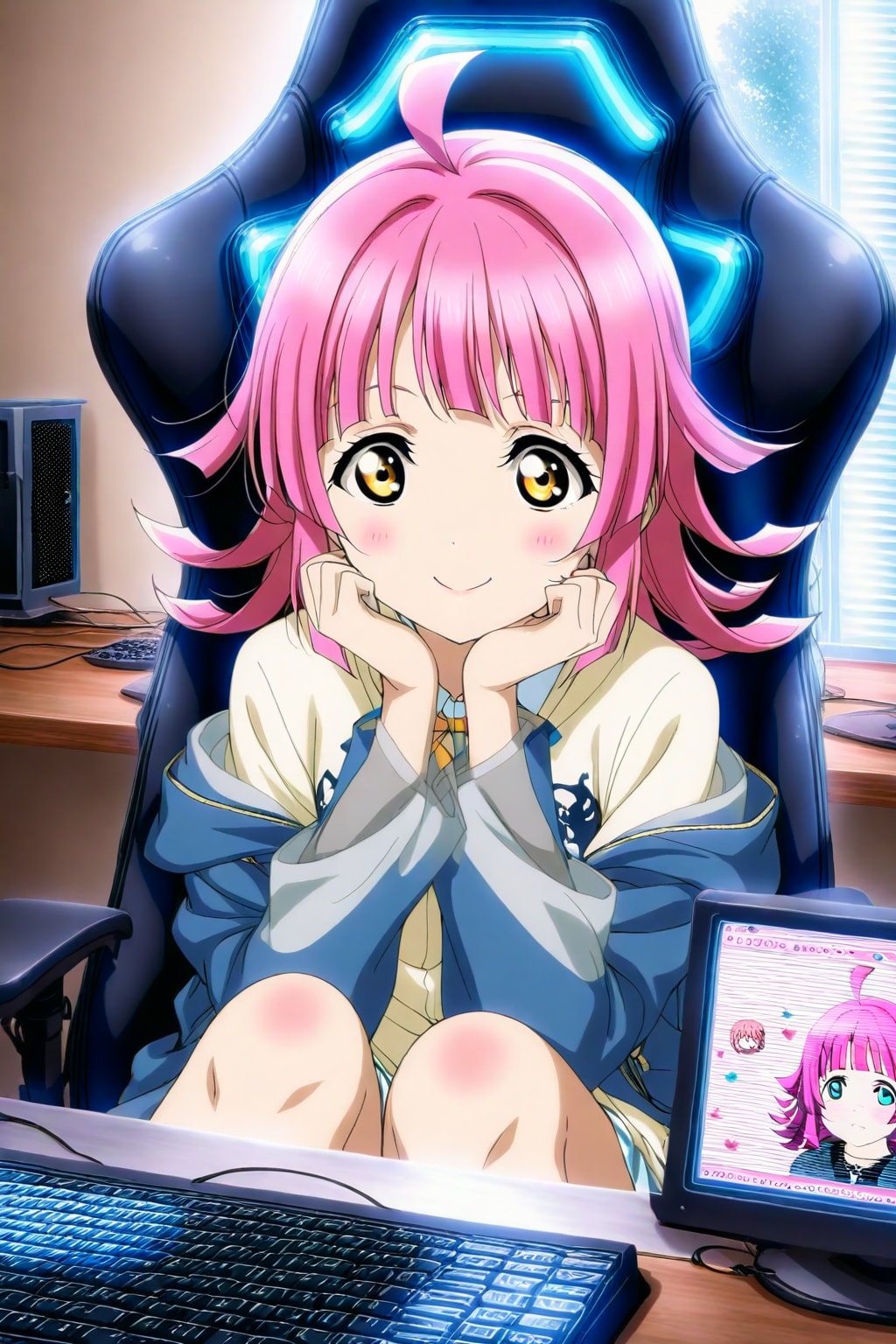 パソコンで配信をする天王寺璃奈💻❤️