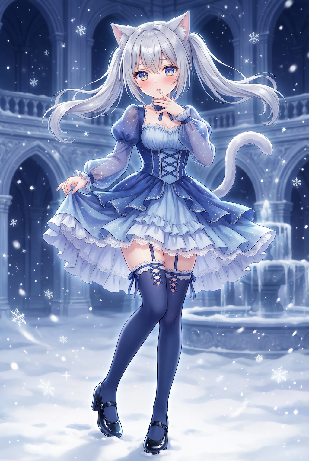 淡雪の猫耳精、紺碧の夢を纏う