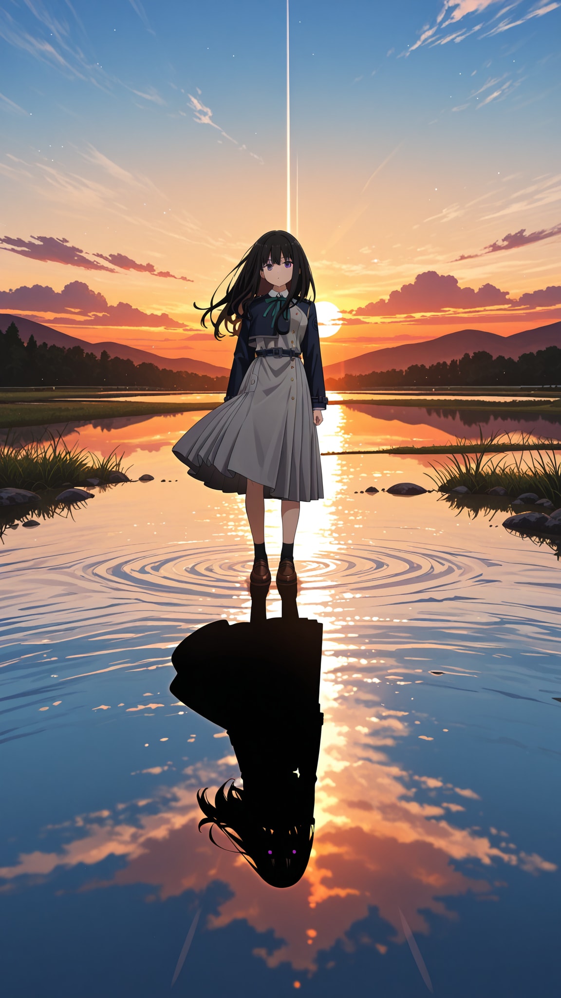 夕焼けの田園シルエット