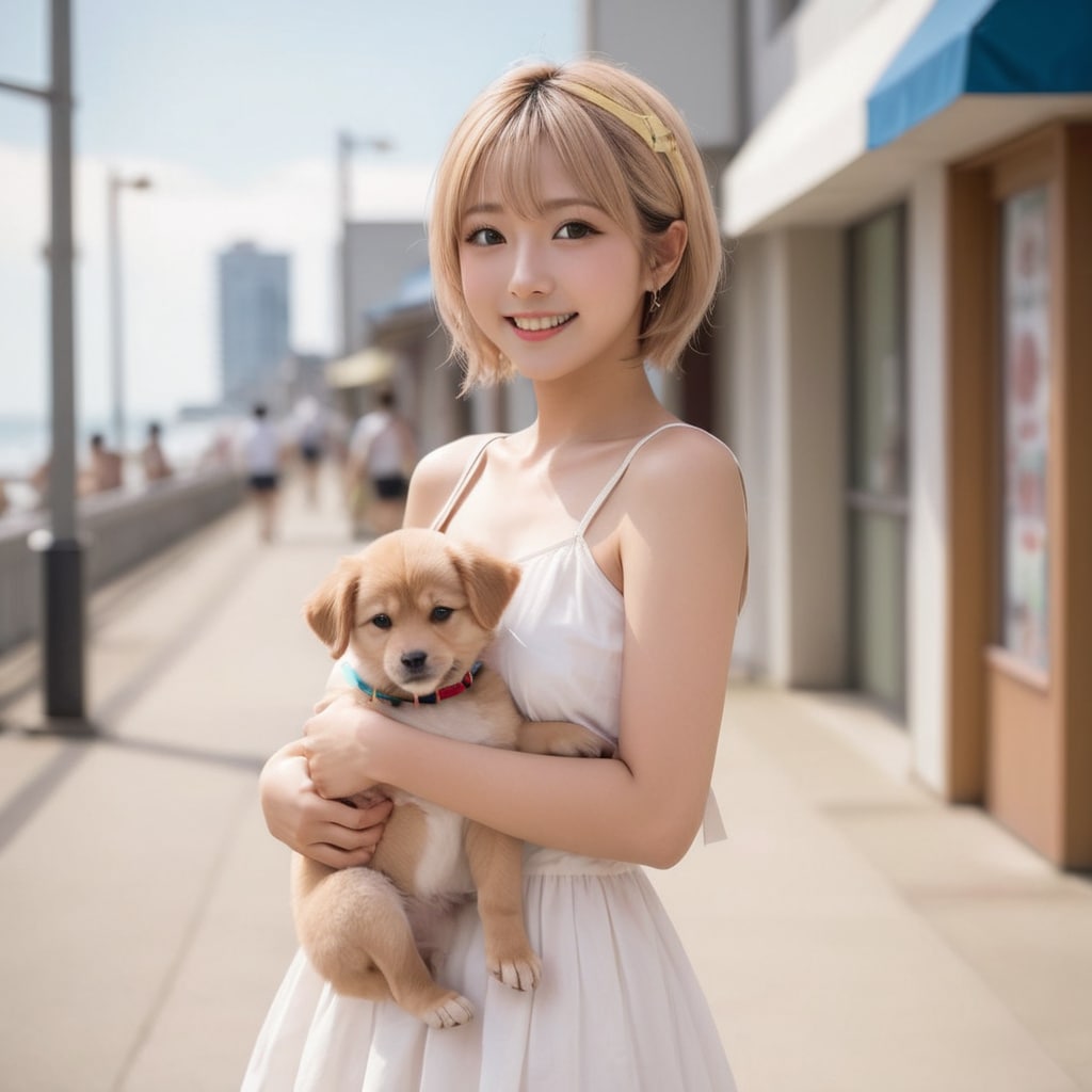 金髪ショートと子犬