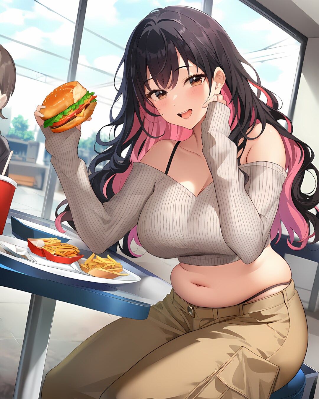カフェランチ！メッシュニットのトレンドギャル🍔 | の人気AIイラスト・グラビア
